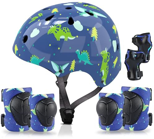 Kids Helmet with Knee Pads Elbow Pads and Wrist Guards,Child Protective Gear for Boys Girls Age 3-5-8 Years fit Roller Skates, Skateboarding, Scooter Bicycle Skate Scooter Skateboard (Blue)