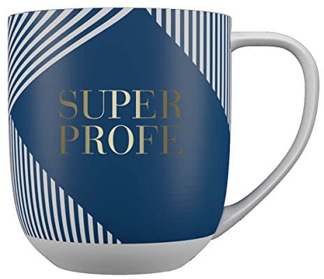 DRAEGER PARIS 1886 - Taza Cerámica Mensaje Super Profe Diseño Chic - 320 ml - Color Azul o Rosa con Detalles en Oro - Elegante y Decorativa - Apta Lavavajillas