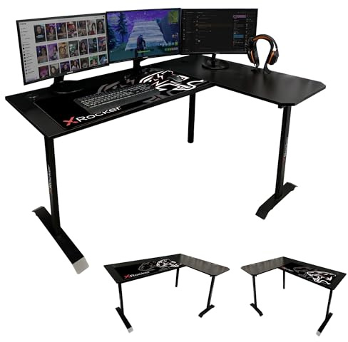 X-Rocker Panther XL 155cm x 108cm, L-Shaped Gaming Desk - Reversible Corner Design, Large Dual Monitor, Sturdy Metal Frame for Adults & Kids - Carbon Black - Mouse Mat Included