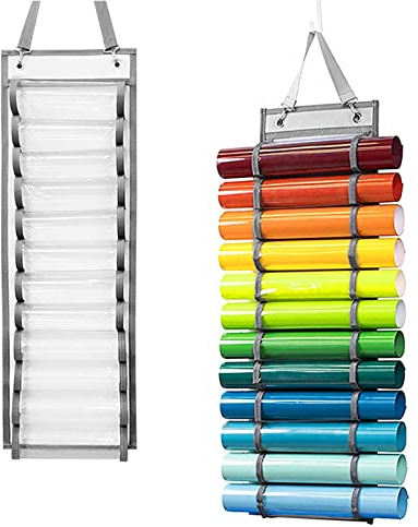 Portarrollos de Vinilo Estante de Almacenamiento de Vinilo con 12 Compartimentos Organizador de Almacenamiento de Rollos de Vinilo Soporte de Rollo para Colgar en Pared con 2 Ganchos y 1 Correa (12)