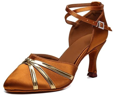 AOQUNFS Zapatos de Baile Latino Mujer Moderno Salsa Tango Bachata Zapatos Baile de Salón,3517-Marrón+G-7cm,EU38