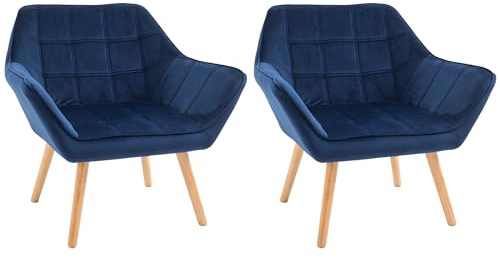 HOMCOM Modern Armchair, Accent Chair with Wide Arms, Slanted Back and Rubber Wood Legs for Living Room, Bedroom, Home Office, Set of 2, Blue