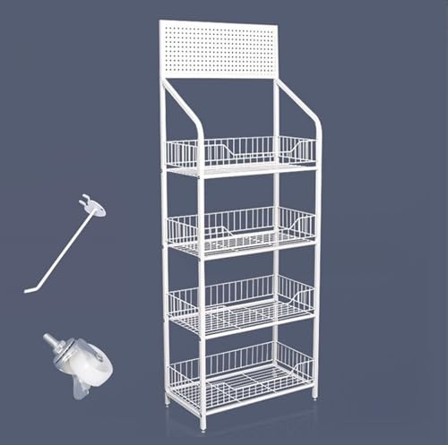 Ladenregale Einzelhandel - 140x50x27 cm Supermarktregale - Verkaufsregale mit 4 Rollen - Lagerregal mit 4 Fachböden - Werkstattregal mit 10x Lochwand Haken, Kellerregal, Metallregal - Farbe: weiß