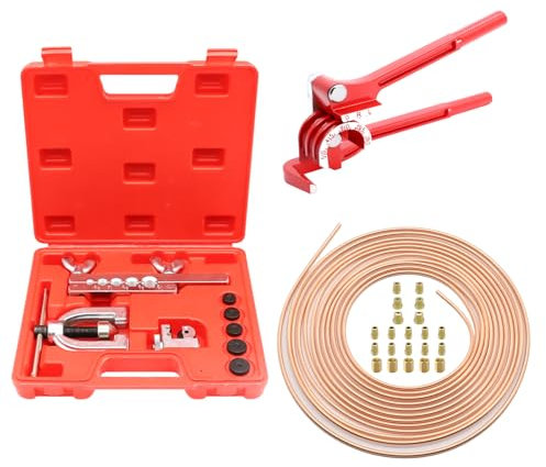 RUIZHI Brake Pipe Flaring Tool, Brake Pipe Tool Kit with 16 Joints + 5 Connectors, Tubing Bender, 7.62m Ø4.75mm Brake Line for Vehicle Hydraulic Brake Systems, Air Conditioning Systems