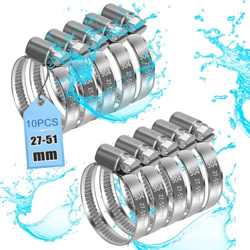 moveland 10 Stück 27-51mm Schlauchschellen Edelstahl - Rostfreie 304 Schlauchschellen - Verstellbares Schlauchschellen Set - Keine Beschädigung des Schlauches, für Garten, Pool, Schornstein