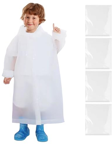 Lunyloer Raincoats for Kids, 4Pcs Reusable Kids Poncho, Waterproof Raincoat with Hood for Boys Girls Hiking Camping Travel Outdoor Climbing Cycling