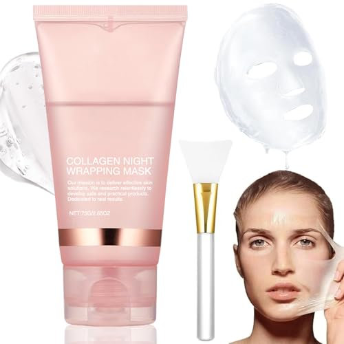 Collagen Night Wrapping Mask, Collagen Overnight Maske Gesicht Overnight, Bio Collagen Face Peel off Kollagen Mask - Tiefe Hydratation, Reduziert Falten & Verbessert die Hautelastizität