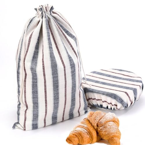 WEIFUTCH 3 Pack Bread Bags for Homemade Bread with Bowl Cover, 17.7 x 12 Reusable Linen Sourdough Bread Bags, Baking Supplies Bread Storage Housewarming Gift