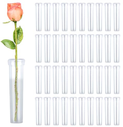 FOROREH 90 Piezas Tubos de Ensayo Plastico, Tubos de Agua Florales Plástico Reutilizables Tubos de Ensayo con Tapas Tubos de Flores para Arreglos Florales, Decoración Floral