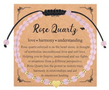 JSDDE Rose Quartz Healing Crystal Bracelet for Women Adjustable 4mm Gemstone Beads Bracelet Crystal Jewellry Birthday Valentines Christmas Gifts for Girlfriend