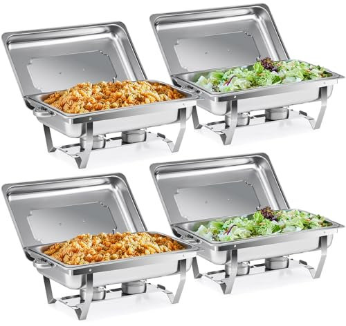 Wilprep 9L Chafing Dish Buffet Scaldavivande in Acciaio Inox con Contenitore e Vassoio di Riscaldamento, Pentole per Servire Buffet, Catering e Feste (Set da 4 Pezzi)
