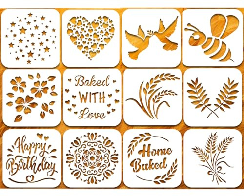 OZXNO 12 Pcs Bread Stencils Baking Stencils Set for Decorating