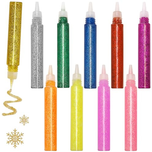 Glitter Glue Pens, 10 Colors Glitter Pens for Arts and Crafts, Rainbow Glue Stick for DIY Bottle Decor, Projects Scrapbooking, Grad Caps, Cards Decorating Supplies