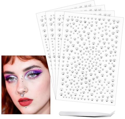 Ptwola 1280 st falsk näsa ögonbryn stud ansikte ädelstenar läppstift piercingar labret klistermärken icke-piercing klistra på silver navelklistermärke självhäftande punk Y2K makeup smycken tillbehör