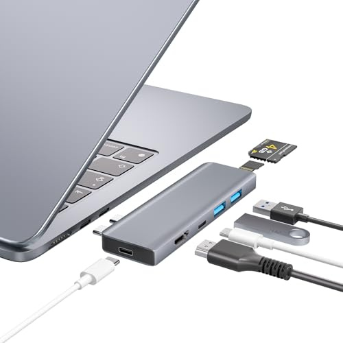 ZanBix USB C Hub, 7-in-2 USB Adaptateur pour MacBook Pro Air Thunderbolt 4 Dock HDMI 4K, 100W PD, 40Gbps, USB-C 3.0, 2 USB-A 3.0, Lecteur Carte SD/TF, Compatible avec MacBook Pro Air M4 (Gray)