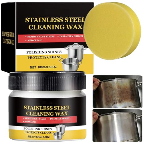 Edelstahl-Reiniger und Polierpaste, Mehrzweck-Kratzerentferner & Rostreiniger für Geräte, Kochgeschirr, Spülen, Pfannen Oberfläche, keine Rückstände, Heavy Duty Edelstahl Reinigungswachs (1PCS)