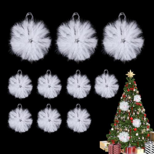 10 Piezas Plumas Blancas para el árbol De Navidad, Adornos Colgantes de Plumas en Forma de Copo de Nieve, Decoracion Navidad Arbol Blanco Pluma, Decoración Navideña para Eventos y Celebraciones