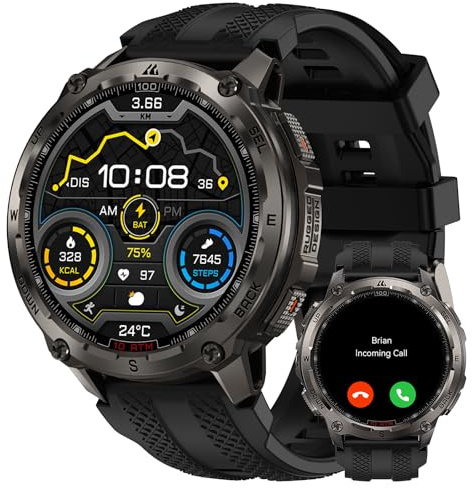 KOSPET Tank T4 Smart Watch for Men, Full Stainless Steel, GPS & Offline Maps, 10ATM Waterproof 45m Freediving, 50-Day Battery, Bluetooth Calls, 24/7 Heart Rate and Sleep Monitor, Android iOS (Black)