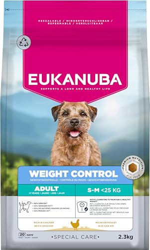 EUKANUBA Weight Control pour Chiens au Poulet pour Petite et Moyenne Races stérilisés - Aliment Sec Special Care à Faible teneur en matières Grasses, Maintien du Poids 2,3 kg