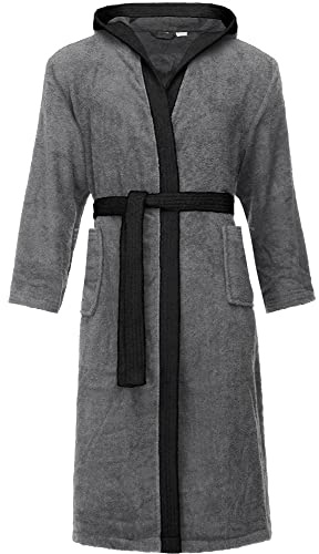Ladeheid Peignoir de Bain Éponge 100% Coton Homme LA40-190 (Gris Foncé-12/Noir-30, XL)