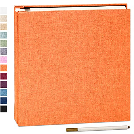 Yopih Photo Album Self Adhesive Book 40 Pages 33x32cm Orange | Linen Cover, Scrapbook Album, 4X6 8X10 Photos, Metallic Pen, Save Baby Growth Wedding Travel
