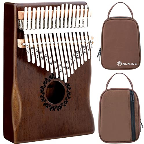 Kalimba Thumb Piano 17 Keys RANMING Mbira Finger Piano Kalimba Gifts for Adults With Portable Handbag and Tune Hammer Thumb Pianos Finger Harp (Mahogany-Hand Rest-Brown)