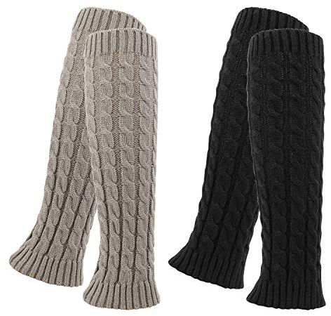 QKURT 2 Pairs Ankle Leg Warmer, Winter Knit Crochet Women's Leg Warmer Knee High Leg Warmers for Winter