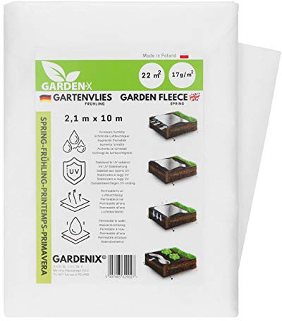 GARDENIX Frostschutz Pflanzen Wachstumsvlies - Gartenvlies Hochbeet 2.1m x 10m für Pflanzen Abdeckung, Vlies, Folie Frühbeet 17g/m², Abdeckvlies, Gartenvlies Winterschutzvlies, Windschutz, Lochfolie
