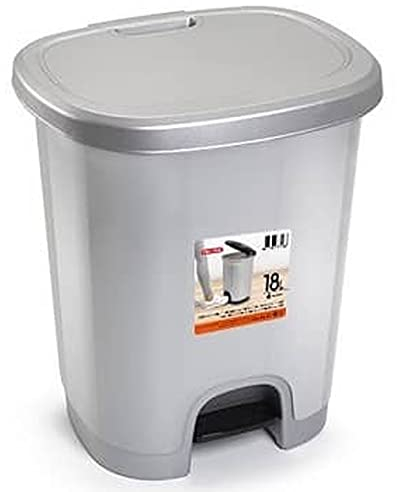 CABLEPELADO Cubo basura plastico apertura pedal 18 Litros - Cubo Reciclar - Cubo con pedal 18L- PP5 - plástico resistente color gris