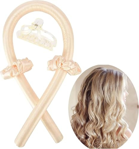 Bandeau de Tige de Curling Sans Chaleur, Nastro Ricci Senza Calore, Fer à Friser Doux Endormi, Ensemble de Cheveux Bouclés Ondulés, Bigoudis Rouleaux à Cheveux en Mousse Souple (Couleur de Malt)
