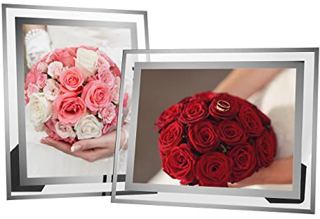 LOKCASA 6x8 Glass Photo Picture Frames,Classic Silver Border Frames, 2 Pack,for Wedding Family Photos and Home Decoration,Portrait or Landscape Display