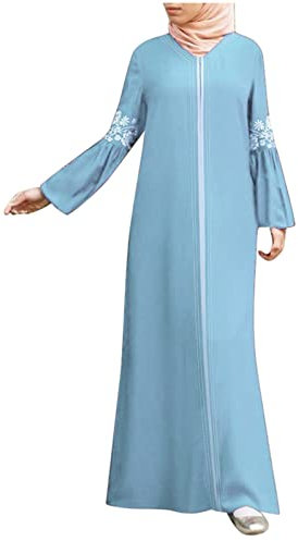 Muslim Damen Kleid Kleider Ohne Hijab Einfarbig Flowy Robe Winterkleid Damen Elegant Islamische Gebetskleidung Langarm Ramadan Roben Muslimische Mantel für Frauen