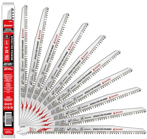 EZARC La lame de scie sabre pour l'élagage du bois, 300 mm, avec dents affûtées pour la taille des arbres, la coupe de bois et de bois humide, lot de 10 pièces
