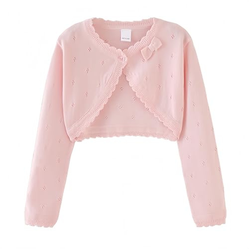 Proumhang Bolero Shrug Cardigan för Flickor Långärmade Stickade Bomullströjor Sjal med en Knapp Jacka Sweatshirt Kappor Chlidren Klänning Täcka upp för 3-10 år