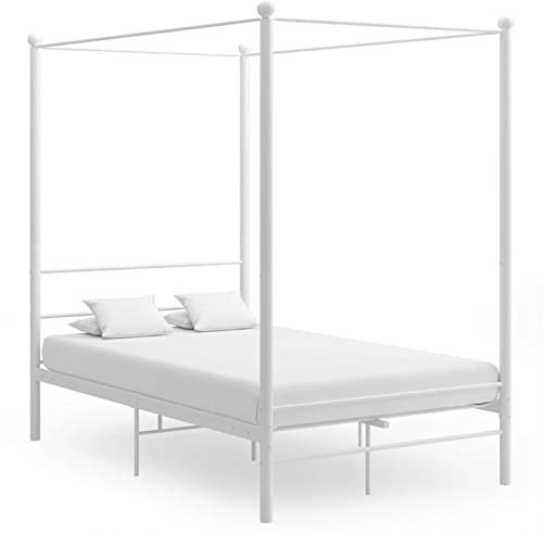 Keyroto Dubbelsäng himmelssäng 140 x 200 himmelssäng med ribbotten sängstomme i metall-vit-140 x 200 cm