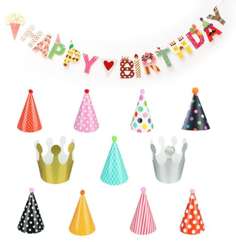 ZYNERY 12pcs Party Hats - Mini Paper Cone Hats for Boys & Girls Birthday Parties