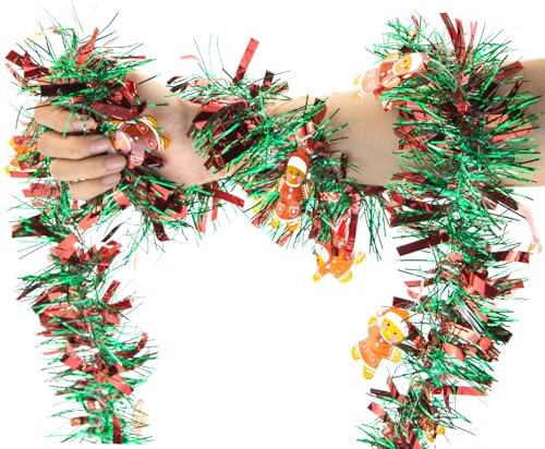 CHEERYMAGIC Christmas Tinsel Garland,13.12FT Red and Green Tree Tinsel Decoration,Metallic Garland,for Christmas New Year Holiday Party Decorations A6-HLLH