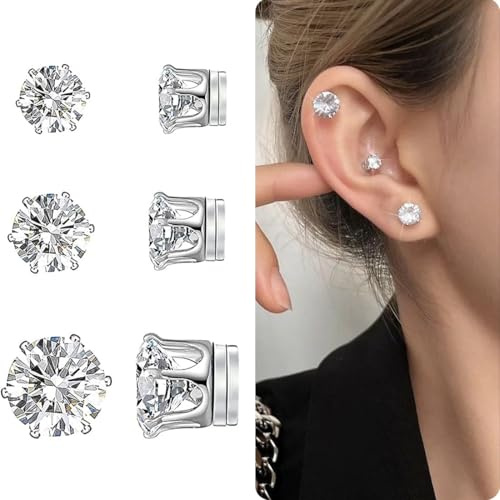 WOZNU 3 Paia Orecchini Magnetici Donna Uomo Orecchini Finti Orecchini Magnetici 5/6/8 Mm