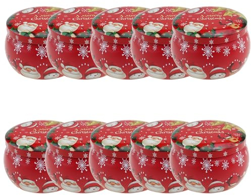 DOTBUY-SHOP Christmas Candle Jar Mini 2.5OZ Jars For Candles 8/10pcs, Round Empty Metal Candle Tin (Only Jar No Candle), Candles Gifts for Women Also Store Sweets, Biscuits (Red Christmas,10pcs)
