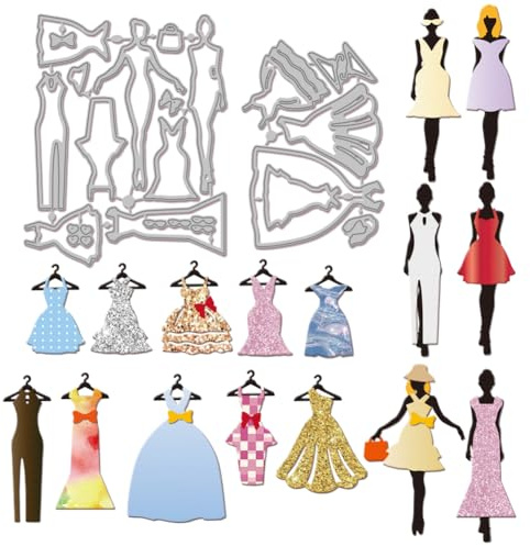 GLOBLELAND Lady Dress Cutting Dies Metal Women Gown Dress Die Cuts Model Lady Clothes Cutting Embossing Templates for Scrapbooking Crafts Paper Cards Making