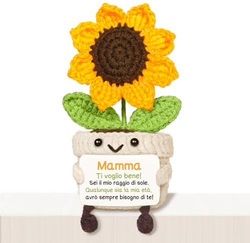 Giftasy Regalo Mamma, Regalo Mamma Compleanno - Girasole Amigurumi Decorativo Fatto a Mano, Idea Regali Madre Originali (6 * 6 * 14cm)