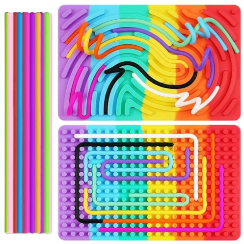 Tablero de actividades sensoriales, juguete de silicona para niños, tablero de actividades sensoriales para niños de 3 años en adelante y adultos, TDAH y autismo, (incluye 20 líneas de conteo).