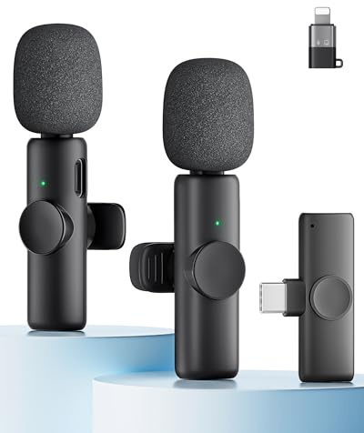 CZOCPOS Micro Cravate sans Fil pour lPhone, lPad et Android, Lot de 2 Mini Microphone sans Fil avec Réduction de Bruit, Plug & Play, Idéal pour Vidéo, Interview, Podcast, Youtube, TikTok, Vlog