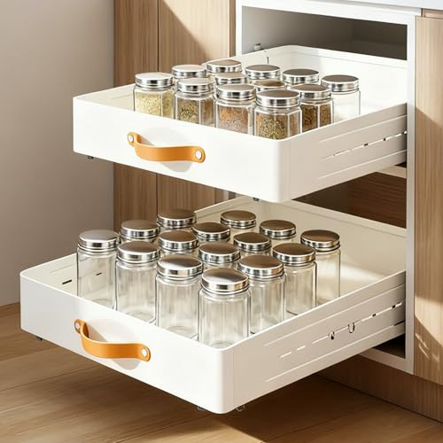 Cassetto telescopico – profondità regolabile 41 – 60 cm profondità x 35 cm larghezza x 7,8 cm altezza, cassetto estraibile da cucina, grande, in metallo, con manico, organizer estraibile per cucina