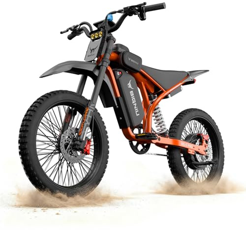 BIGNIU Electric Dirt Bike, Electric Bike for Adults with 3000W Peak Motor, 60V 32Ah Battery, 19x2.1 Fat Tires, Off-Road Ebike Removable Battery, E Bike for Teens, Ebike City Riding (Orange)