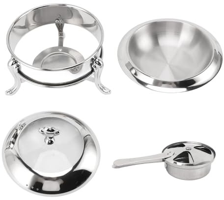 Round Buffet Warmer | Stainless Steel Chafing Dish with Lid | Alcohol Heating for Catering/Weddings/Banquets | Portable Buffet Server Set (24cm)