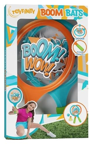 TOYFINITY Boom Bats Racket Set, Outdoor Garden Mini Tennis and Badminton Style Game with 37cm Foam Handle Paddles, Shuttlecock and Bouncy Ball for Beach, Park Play