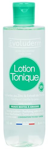 EVOLUDERM - Lotion Tonique Purifiante Peaux Mixtes à Grasses - 250 ml - 95% d'Origine Naturelle - Végan - Fabrication Française