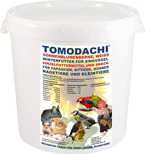 Sonnenblumenkerne Nagerfutter, Nagersnack, Kaninchen, Naturprodukt, Ergänzungsfutter Verdauung, Stoffwechsel, Immunsystem, ungesättigte Fettsäuren Tomodachi® weiße Sonnenblumenkerne 1kg Eimer