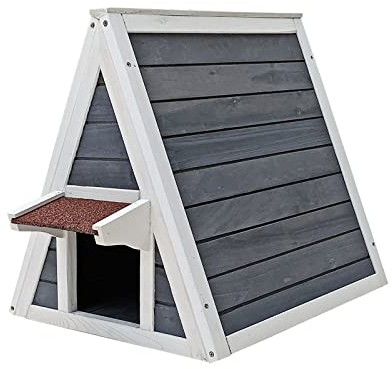 Wiltec Wetterfestes Katzenhaus 50 x 50 x 54 cm aus Holz, Katzenhütte Outdoor, Katzenhöhle mit Eingang und Fluchttür